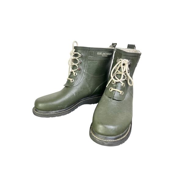 ILse Jacobsen Hornbaek Rain Boots Rubber Womens 41 Army Green Lace-Up Waterproof - Picture 4 of 9